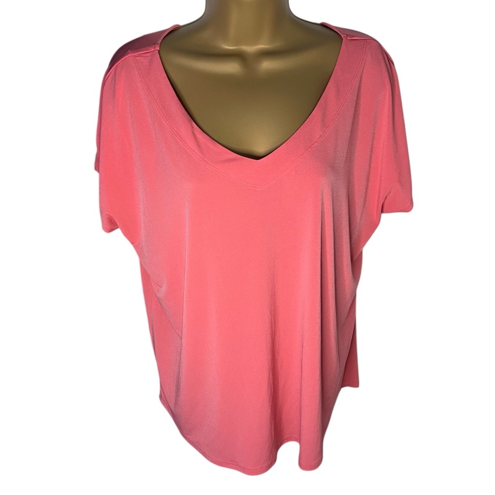 Jaclyn Smith Collection Short Sleeve V-Neck Blouse Pink Coral L
